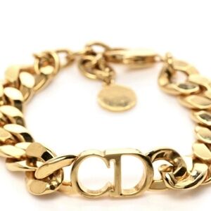 Dior Gold Chain Bracelet with Logo Charm/ Gorgeous